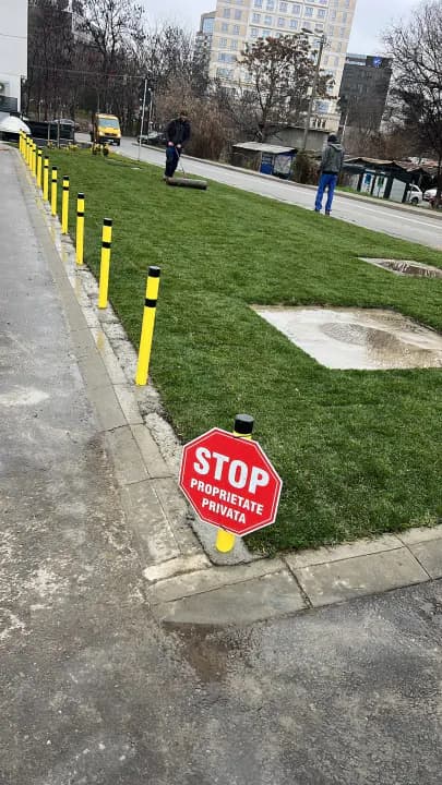 Finisare gazon rulou cu tăvălug manual pe teren pregătit — montaj Iași