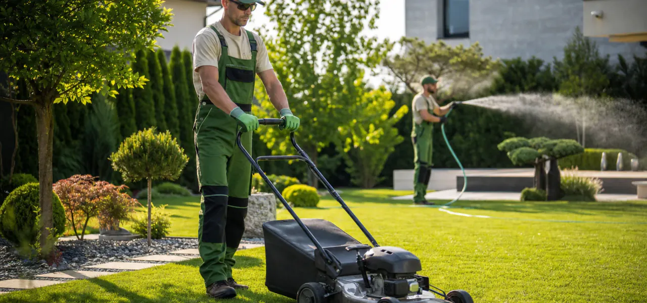 Întreținere gazon vara — grădină verde îngrijită profesional în Iași