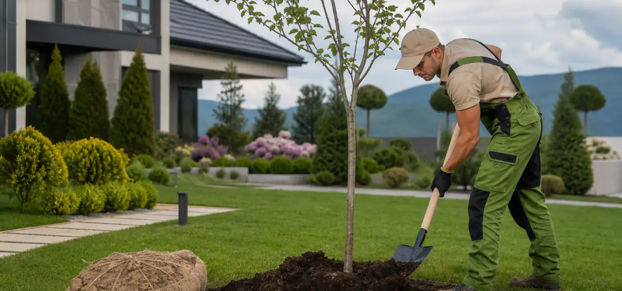 Plantare arbori ornamentali într-o grădină modernă din Iași